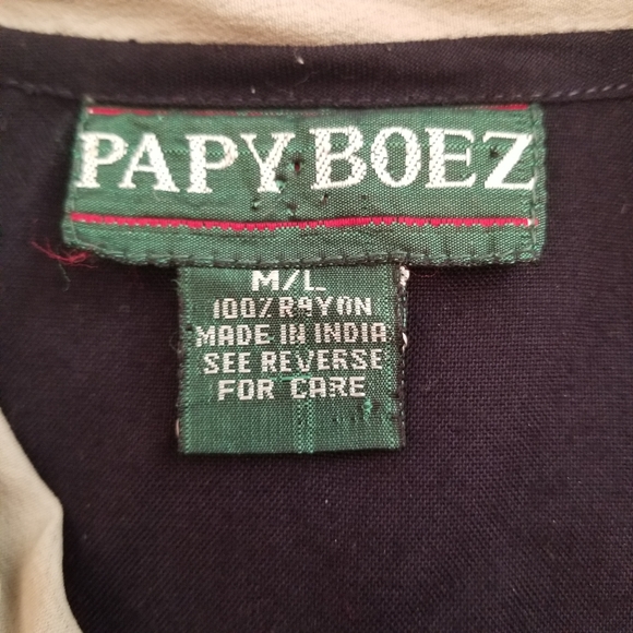 PAPY BOEZ Dress M/L Peasant Prairie Floral Teacups Embroidered Navy Blue - Picture 5 of 10